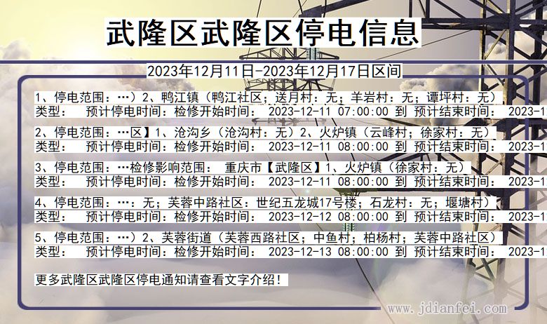 武隆区武隆停电通知 重庆市武隆区武隆停电通知
