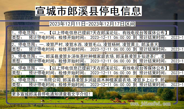 宣城郎溪停电通知 安徽省宣城郎溪停电通知