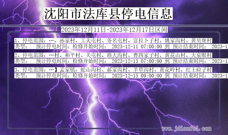 辽宁省沈阳法库停电通知