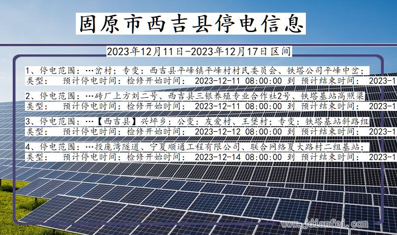 宁夏回族自治区固原西吉停电通知