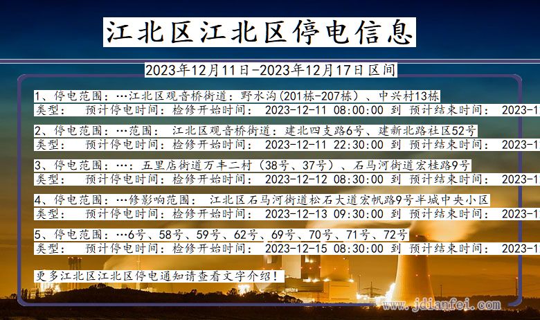 重庆市江北区江北停电通知