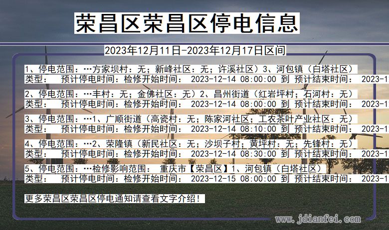 重庆市荣昌区荣昌停电通知