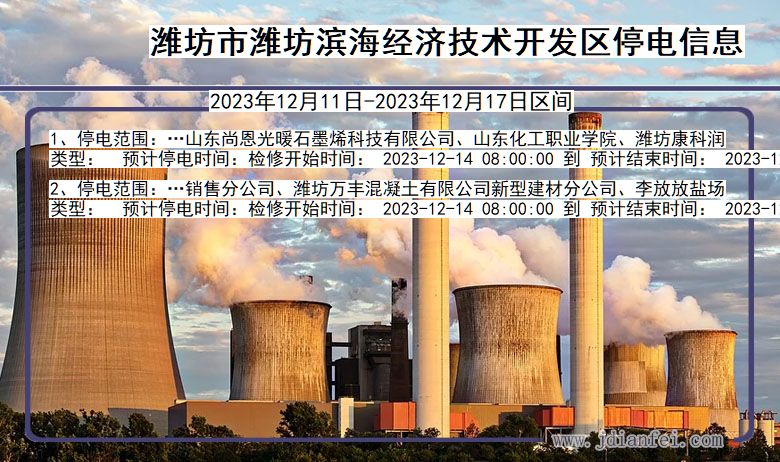 山东省潍坊潍坊滨海经济技术开发停电通知