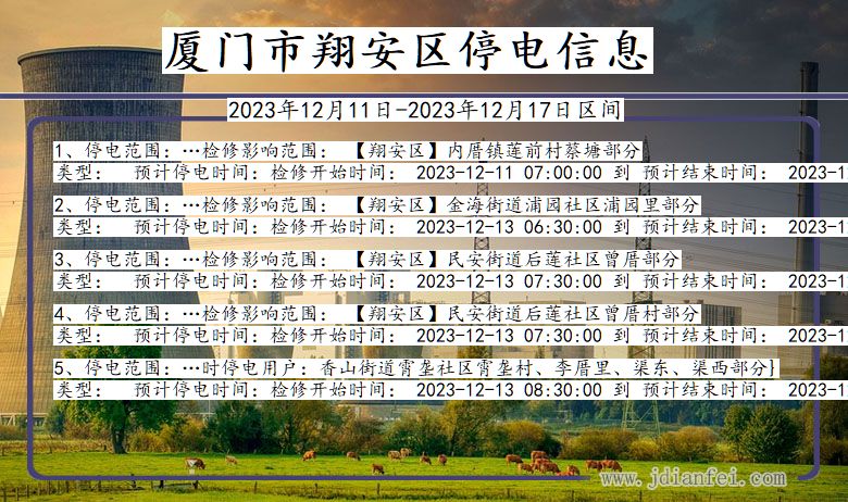 福建省厦门翔安停电通知