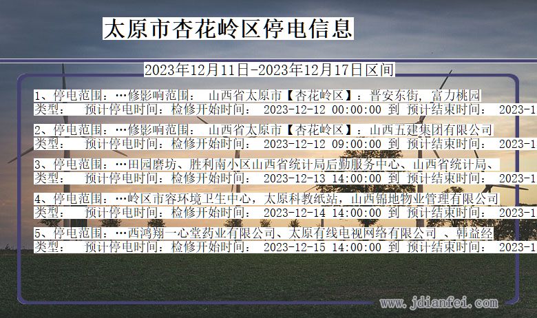 山西省太原杏花岭停电通知