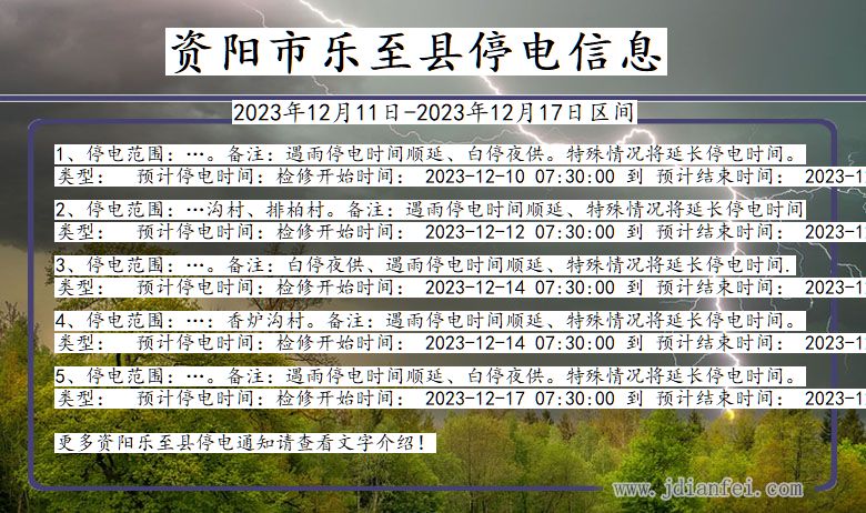 四川省资阳乐至停电通知