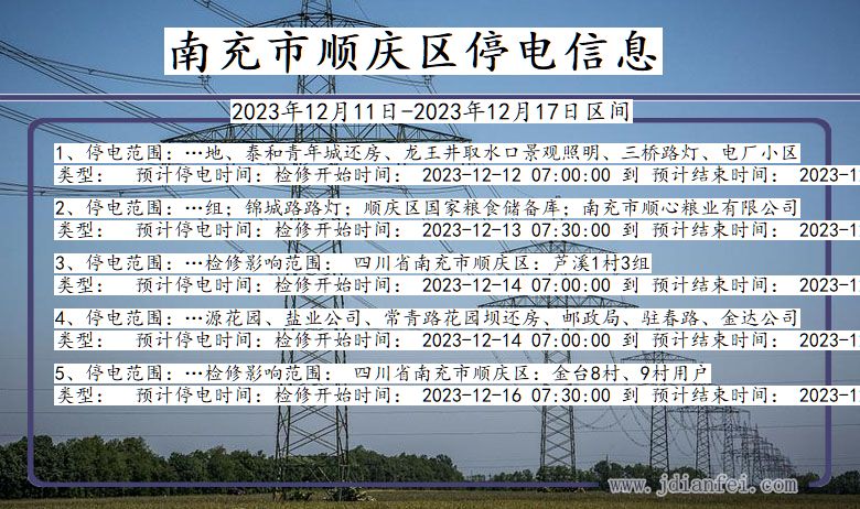 四川省南充顺庆停电通知