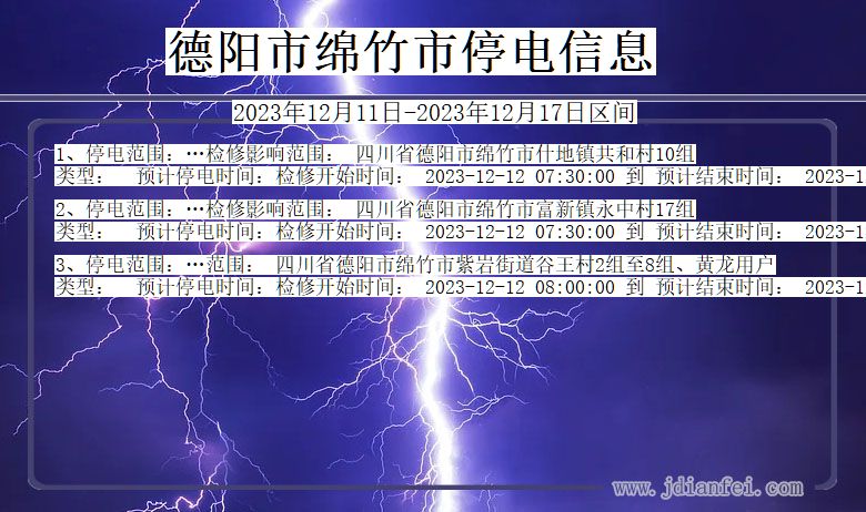 四川省德阳绵竹停电通知