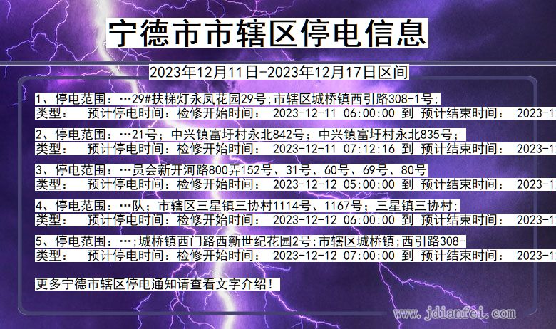 福建省宁德市辖停电通知