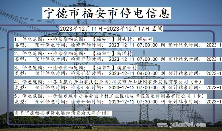 福建省宁德福安停电通知