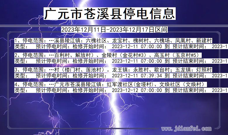 广元苍溪停电通知 四川省广元苍溪停电通知