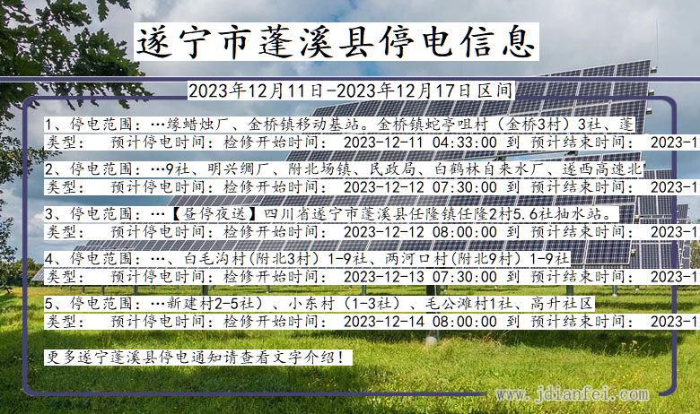 四川省遂宁蓬溪停电通知