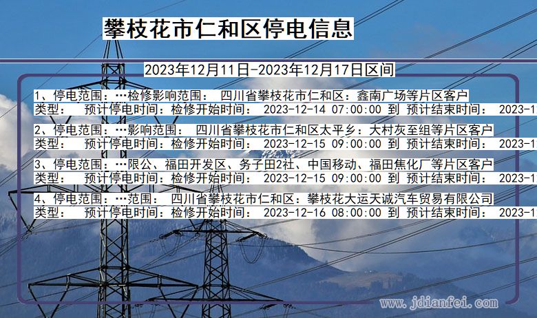 四川省攀枝花仁和停电通知