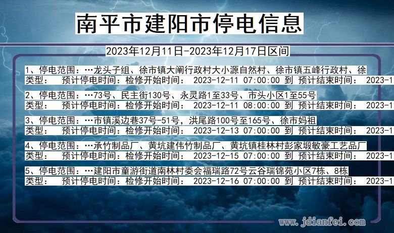 南平建阳停电通知 福建省南平建阳停电通知