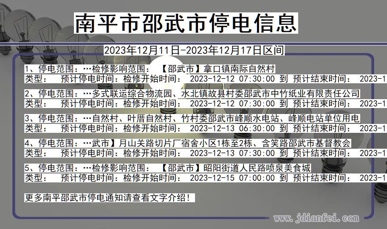 福建省南平邵武停电通知