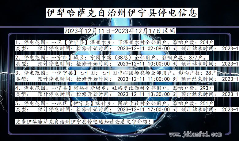 新疆维吾尔自治区伊犁哈萨克自治州伊宁停电通知