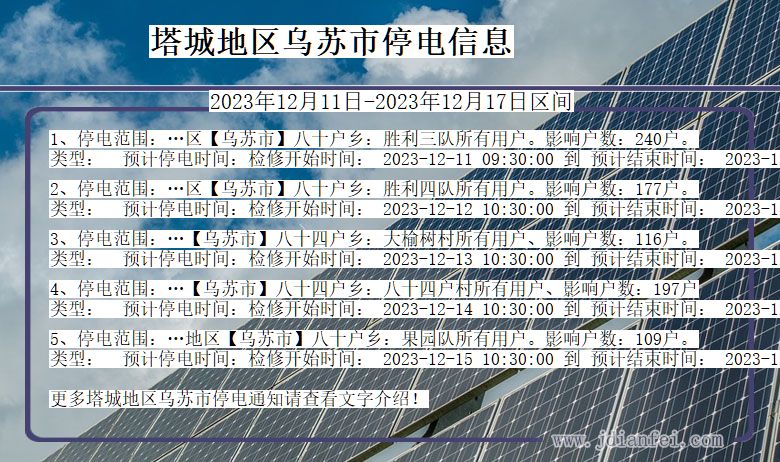 新疆维吾尔自治区塔城地区乌苏停电通知