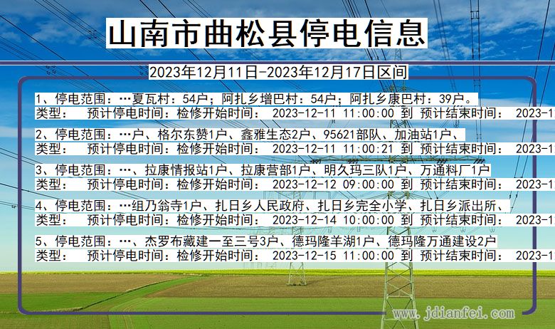 西藏自治区山南曲松停电通知