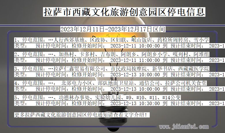 拉萨西藏文化旅游创意园停电通知 西藏自治区拉萨西藏文化旅游创意园停电通知