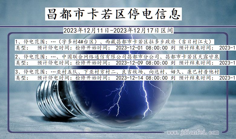 西藏自治区昌都卡若停电通知