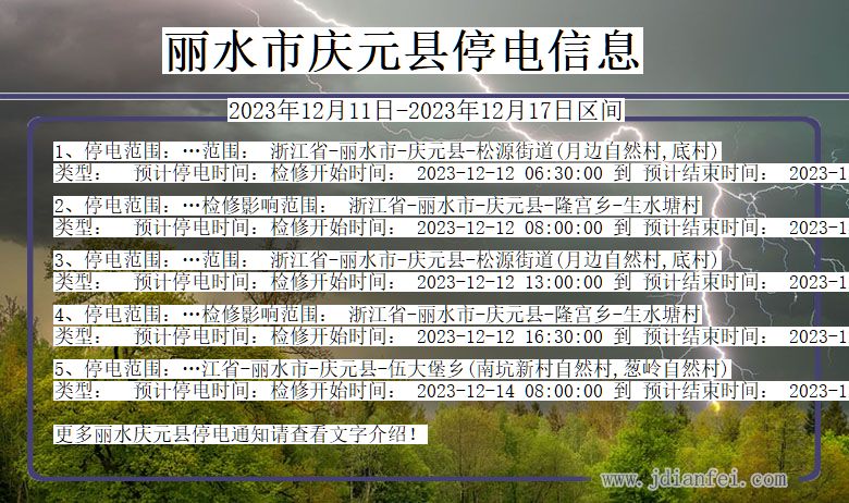 浙江省丽水庆元停电通知