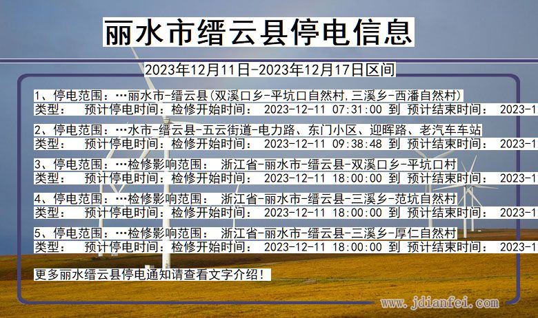 浙江省丽水缙云停电通知