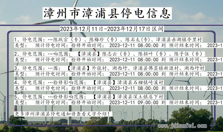 漳州漳浦停电通知 福建省漳州漳浦停电通知