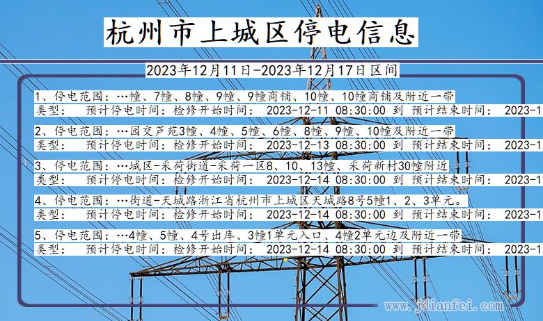 浙江省杭州上城停电通知