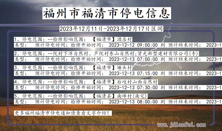 福建省福州福清停电通知