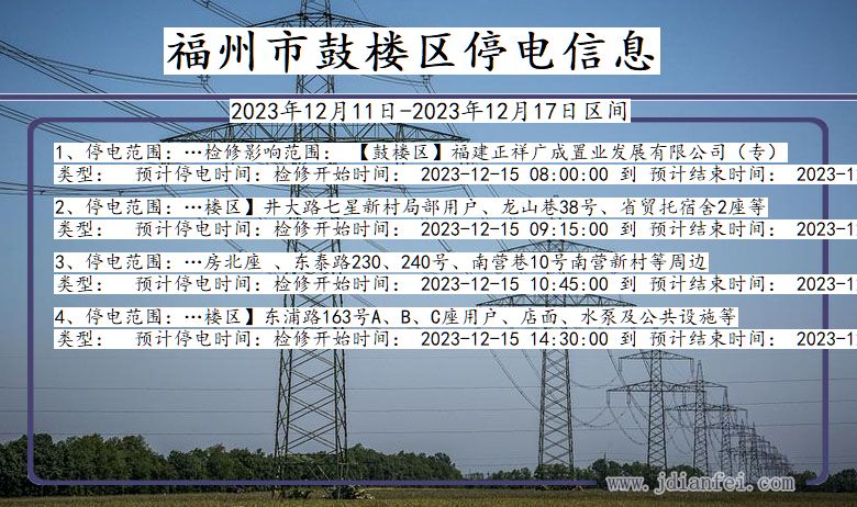 福建省福州鼓楼停电通知