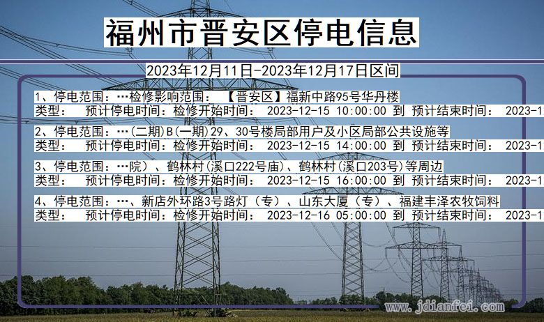 福建省福州晋安停电通知