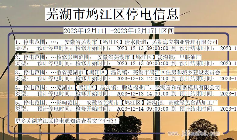 芜湖鸠江停电通知 安徽省芜湖鸠江停电通知