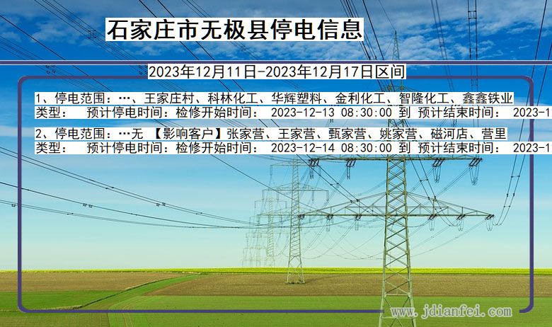 河北省石家庄无极停电通知