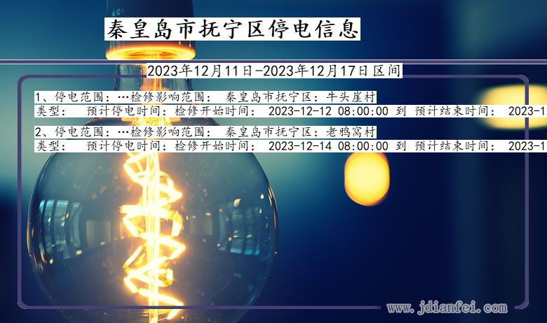 河北省秦皇岛抚宁停电通知