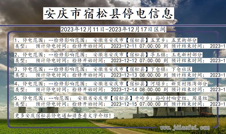 安徽省安庆宿松停电通知