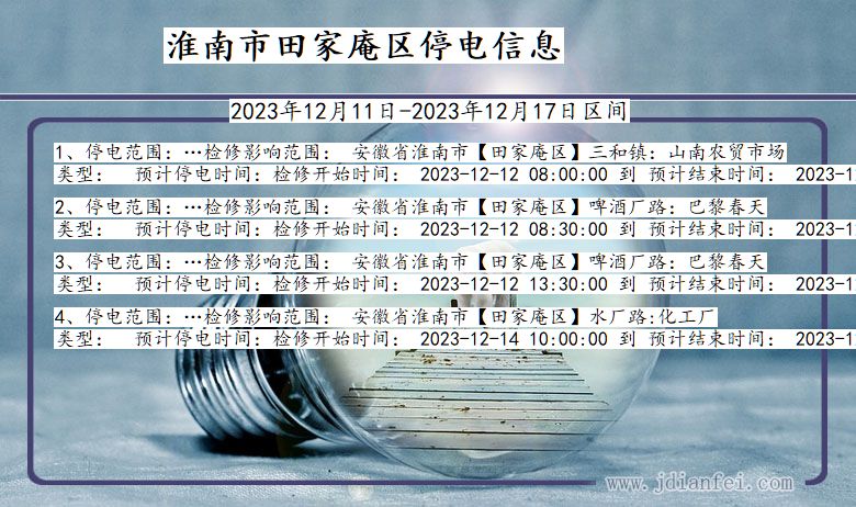 安徽省淮南田家庵停电通知