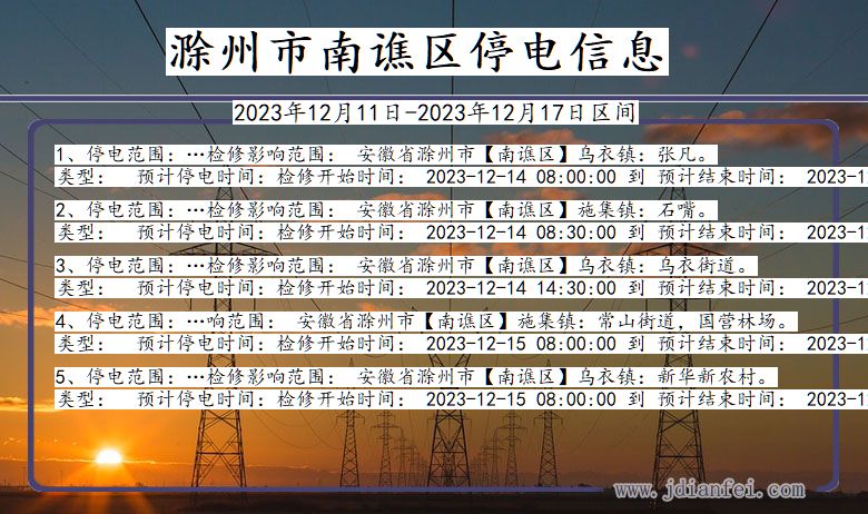 安徽省滁州南谯停电通知