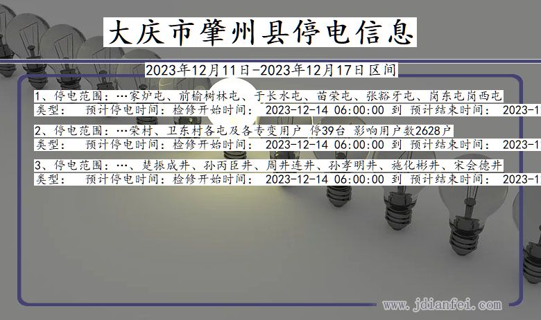 黑龙江省大庆肇州停电通知