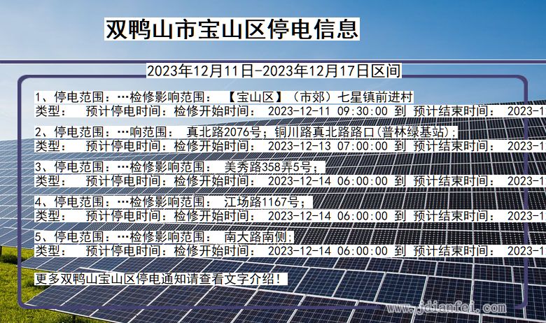 黑龙江省双鸭山宝山停电通知