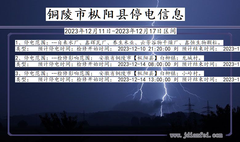 安徽省铜陵枞阳停电通知