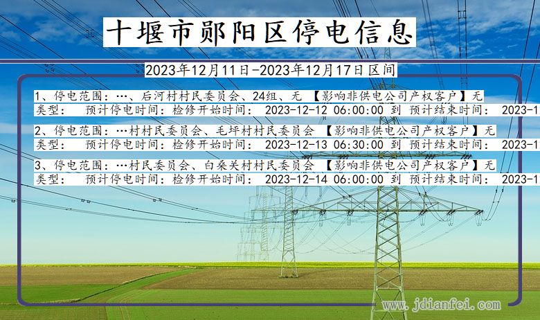湖北省十堰郧阳停电通知