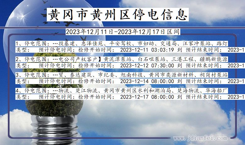 湖北省黄冈黄州停电通知