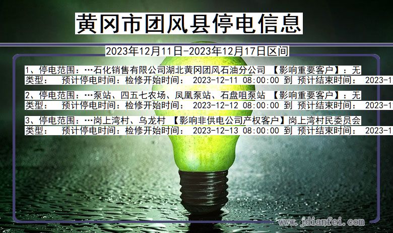 湖北省黄冈团风停电通知