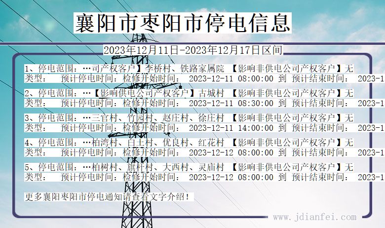 湖北省襄阳枣阳停电通知