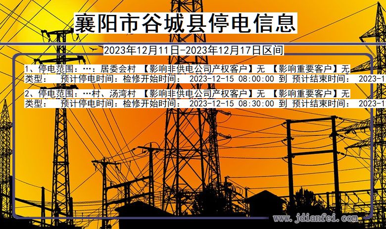 襄阳谷城停电通知 湖北省襄阳谷城停电通知