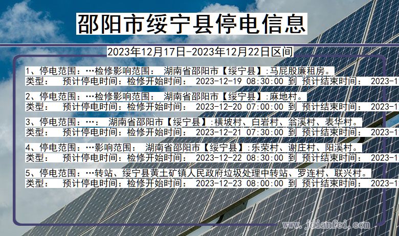 湖南省邵阳绥宁停电通知