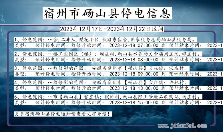 安徽省宿州砀山停电通知