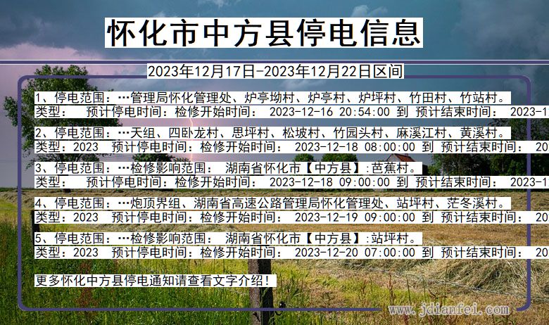 湖南省怀化中方停电通知