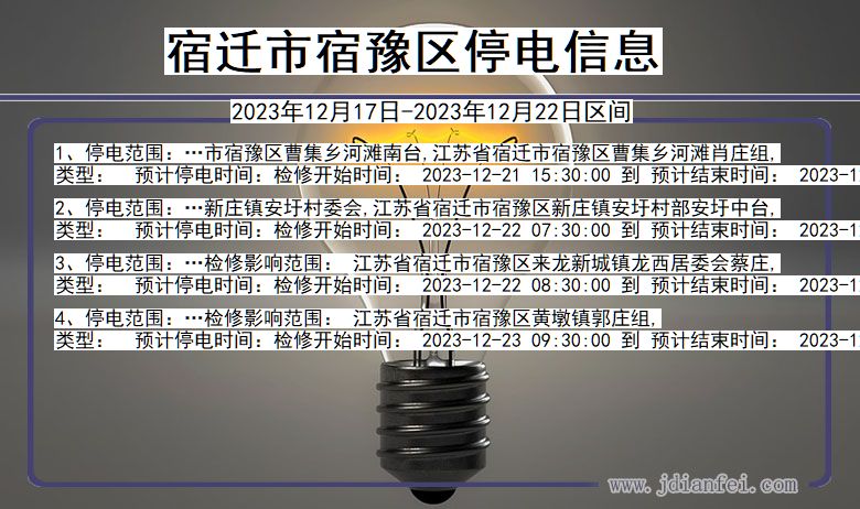 宿迁宿豫停电通知 江苏省宿迁宿豫停电通知