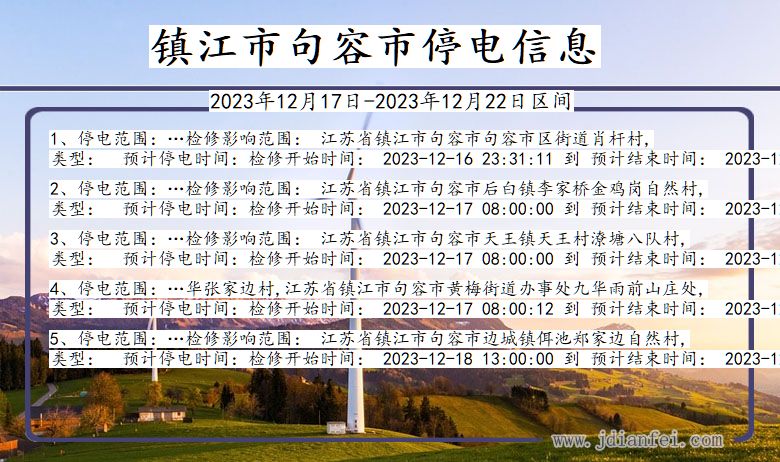 江苏省镇江句容停电通知